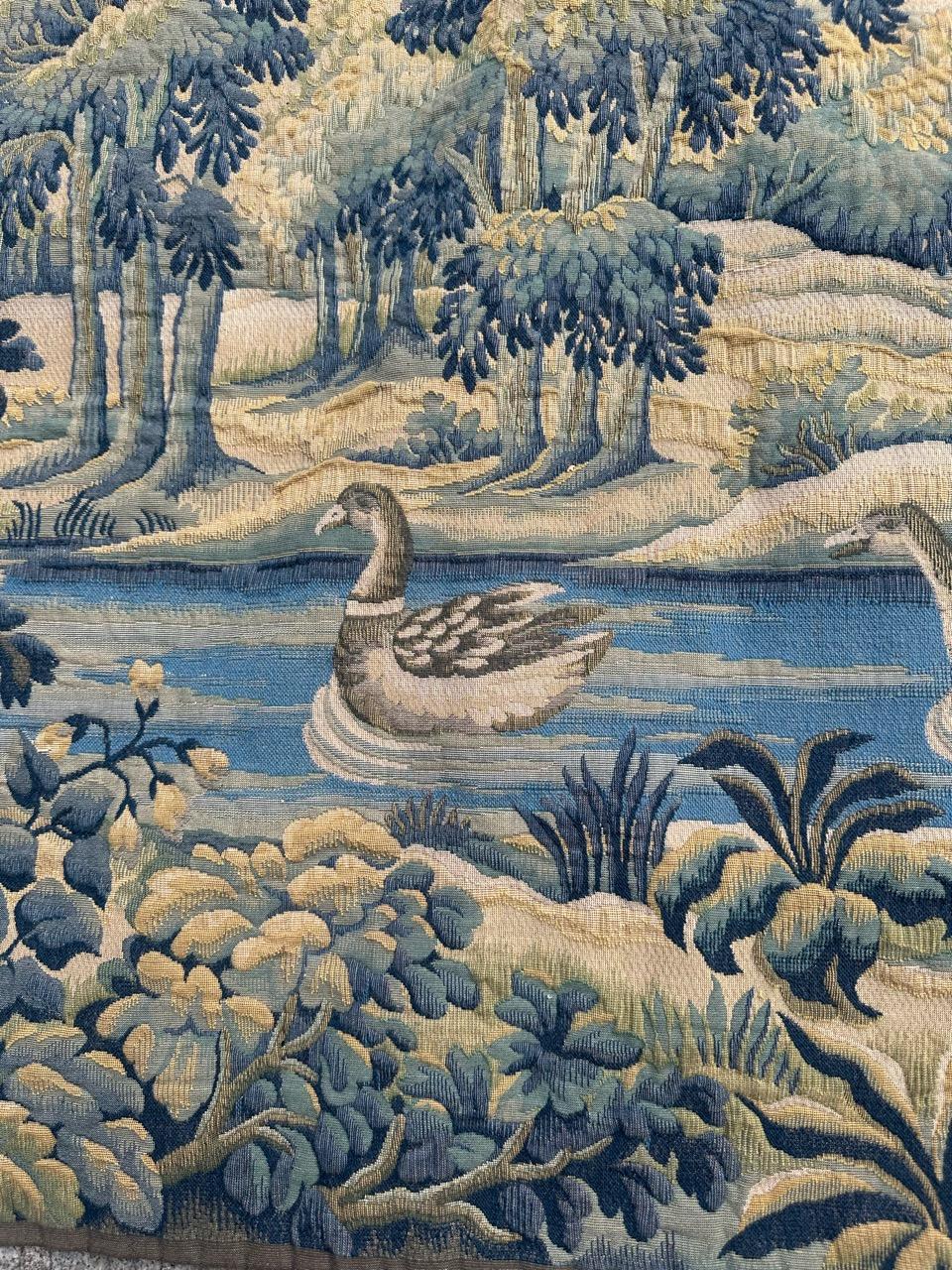 Nice Midcentury French Aubusson Style Jacquard Halluin Tapestry «Verdure Mallard For Sale 2