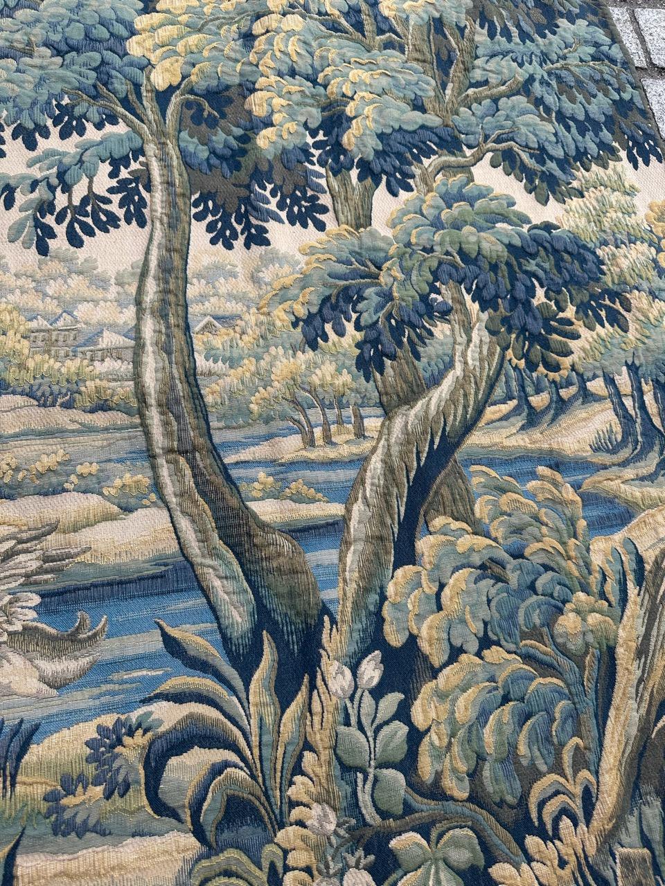 Nice Midcentury French Aubusson Style Jacquard Halluin Tapestry «Verdure Mallard For Sale 3