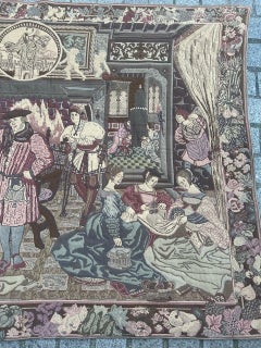 Nice Midcentury French Aubusson Style Jacquard Tapestry « aristocratic life»