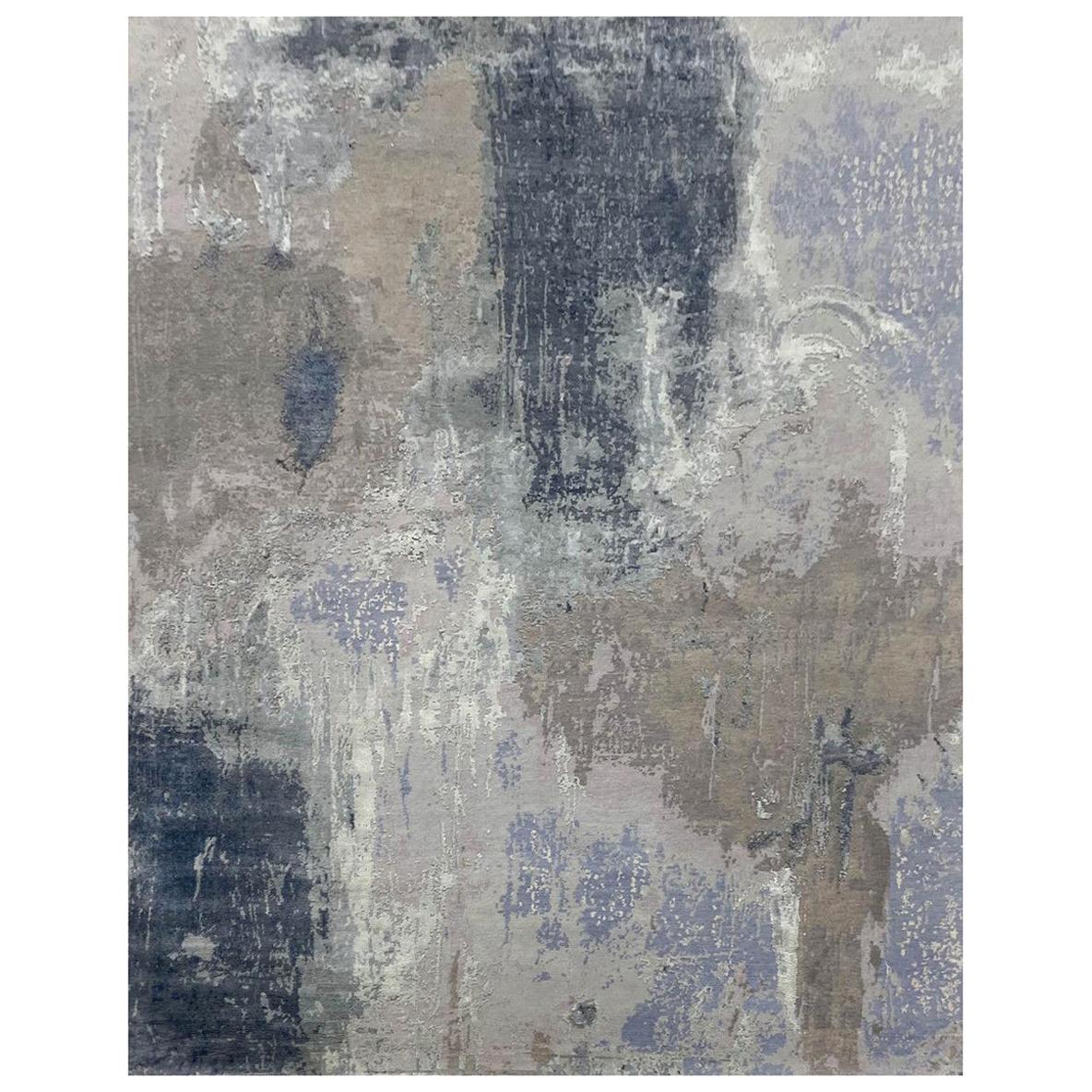 Very beautiful contemporary rug with a beautiful design and light colors, entirely hand knotted with Tibetan knots with wool and silk velvet on cotton foundation.