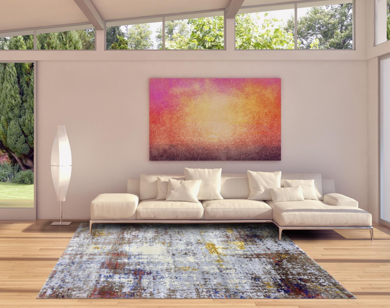 Indien Beau tapis noué à motif abstrait moderne et moderne en vente