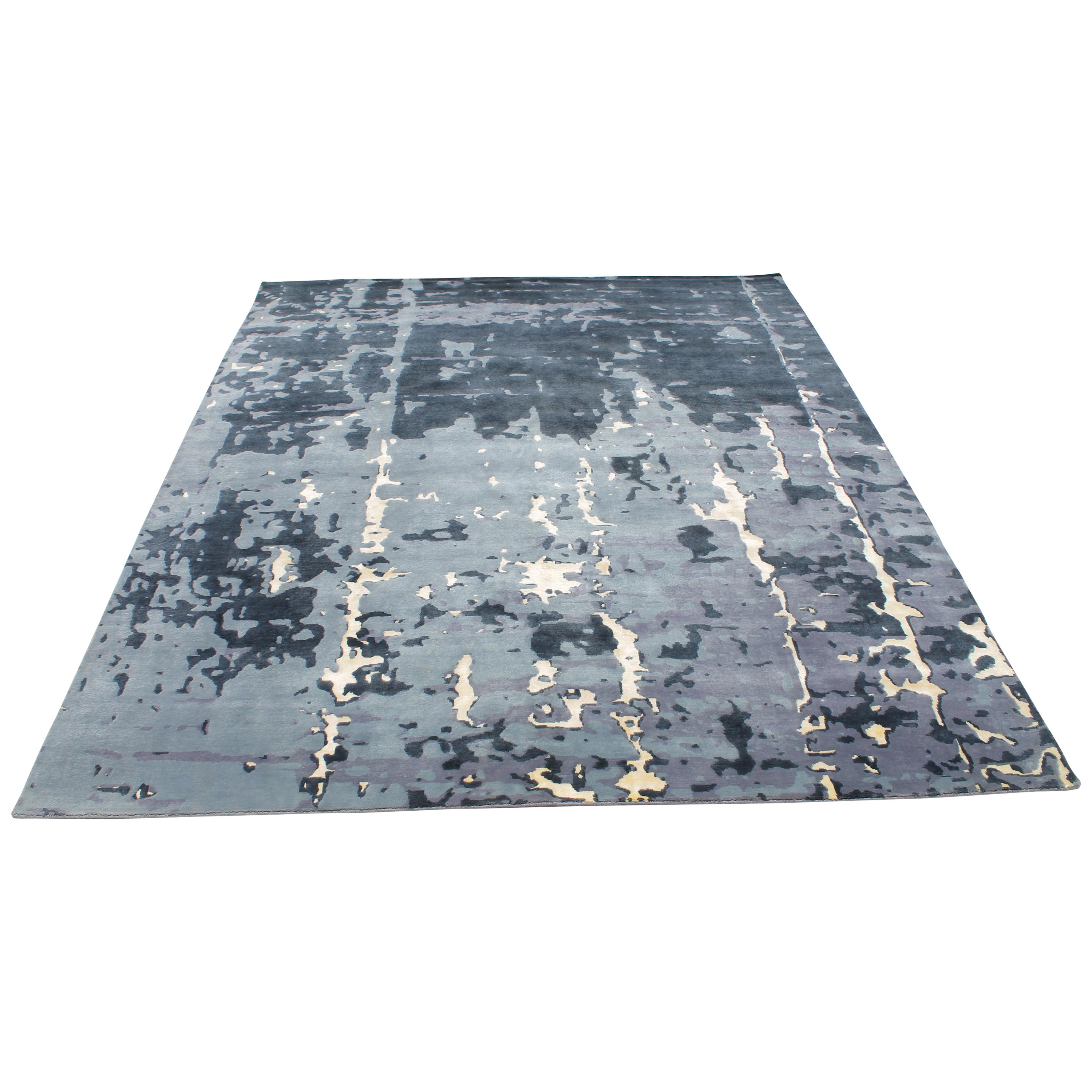 Nice Modern Abstract Design Knotted Rug For Sale