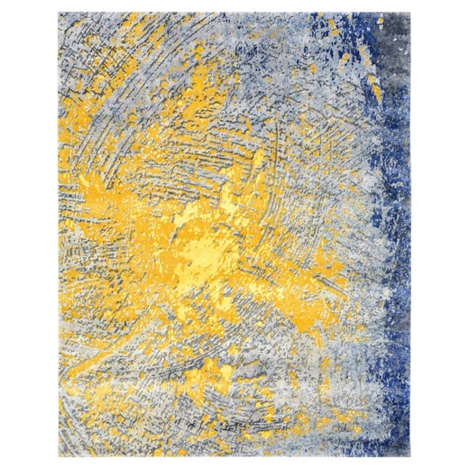 Purple and Gold Modern Hand-knotted Natural Silk Rug in Stock For Sale at  1stDibs