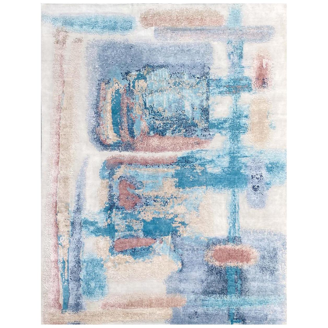 Nice Modern Abstract Design Knotted Rug For Sale