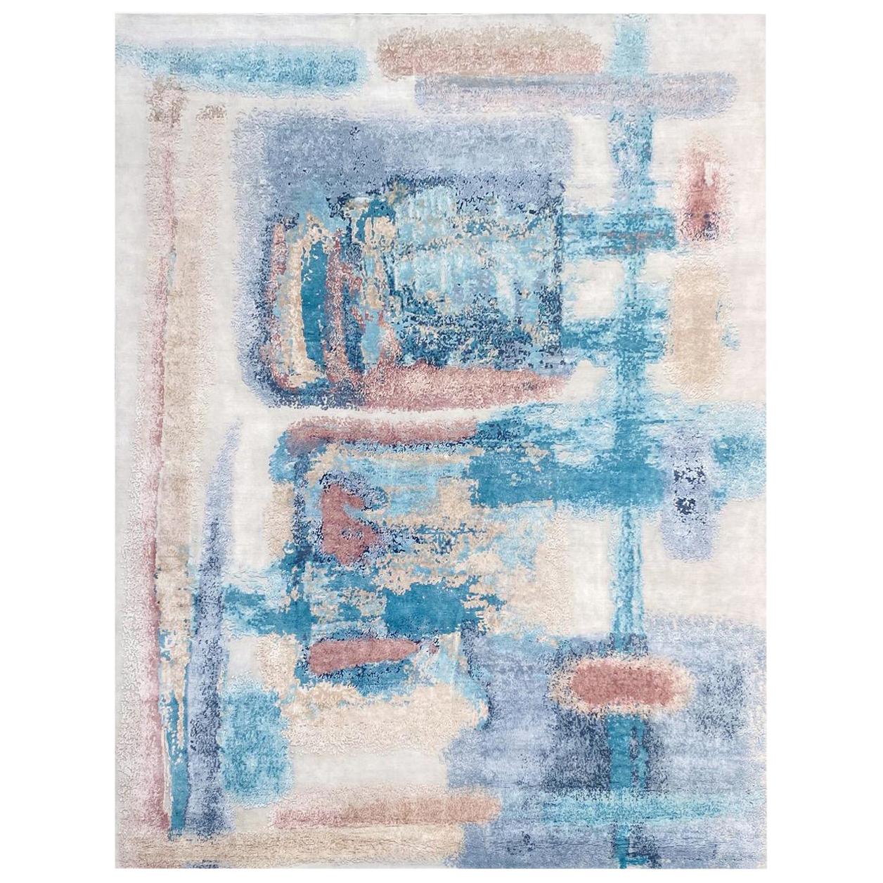 Nice Modern Abstract Design Knotted Rug For Sale