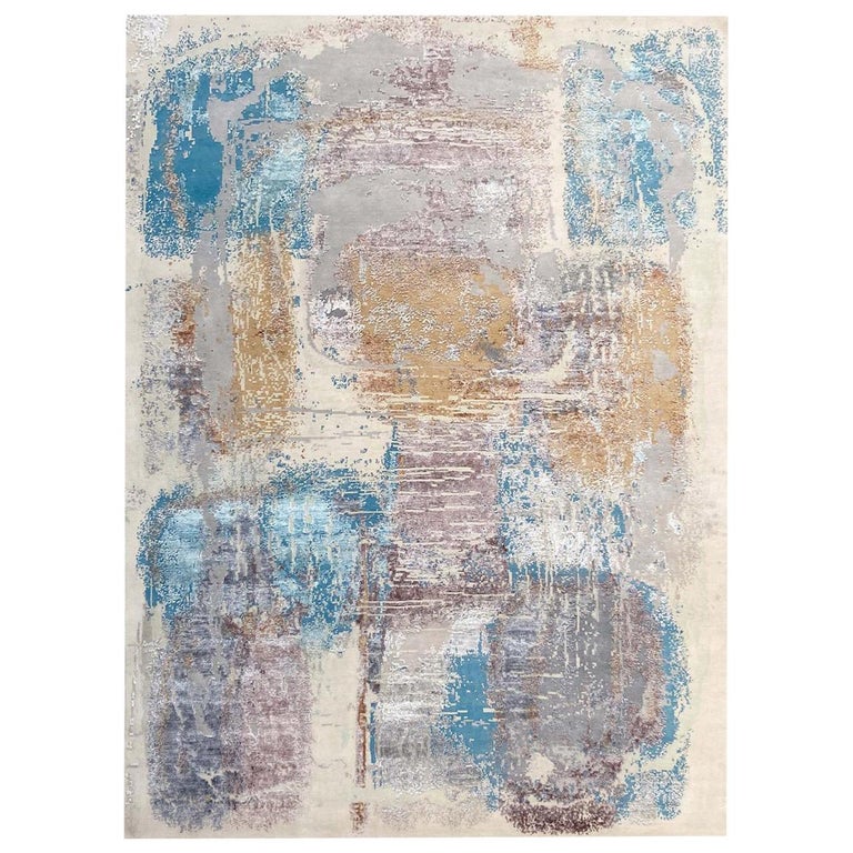 Nice Modern Abstract Design Knotted Rug For Sale at 1stDibs