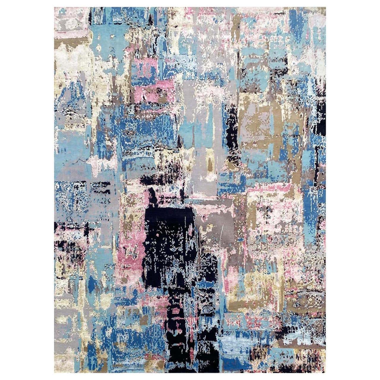 Nice Modern Abstract Design Knotted Rug For Sale at 1stDibs