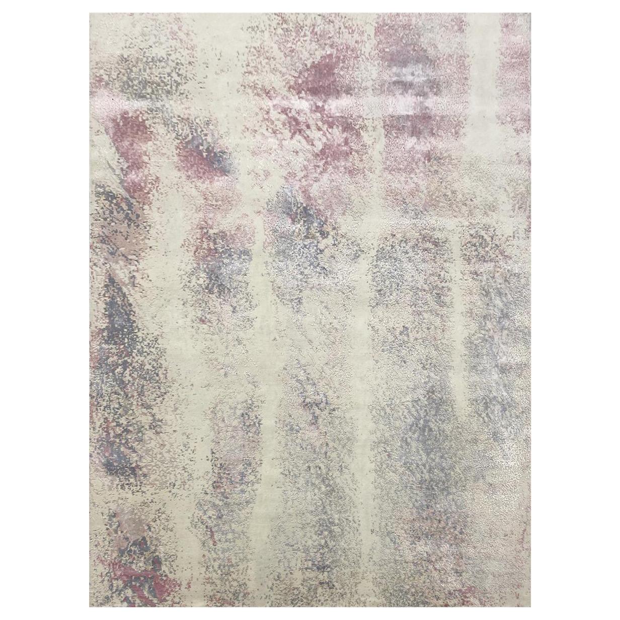 Nice Modern Abstract Design Knotted Rug For Sale