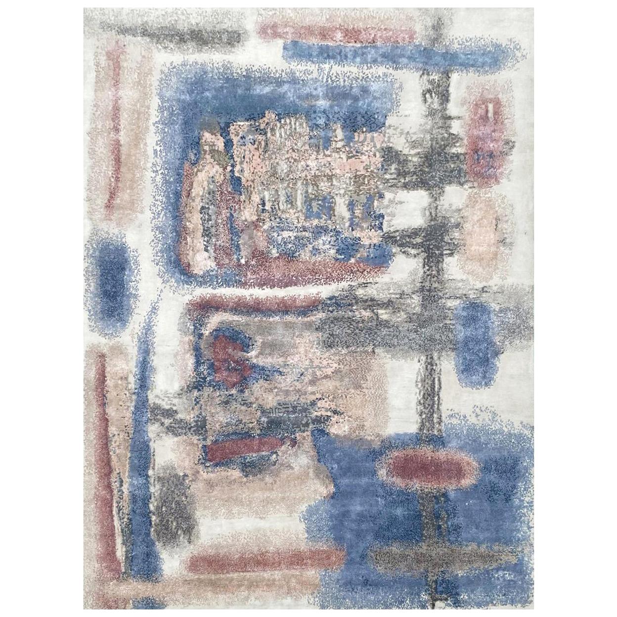 Nice Modern Abstract Design Knotted Rug For Sale