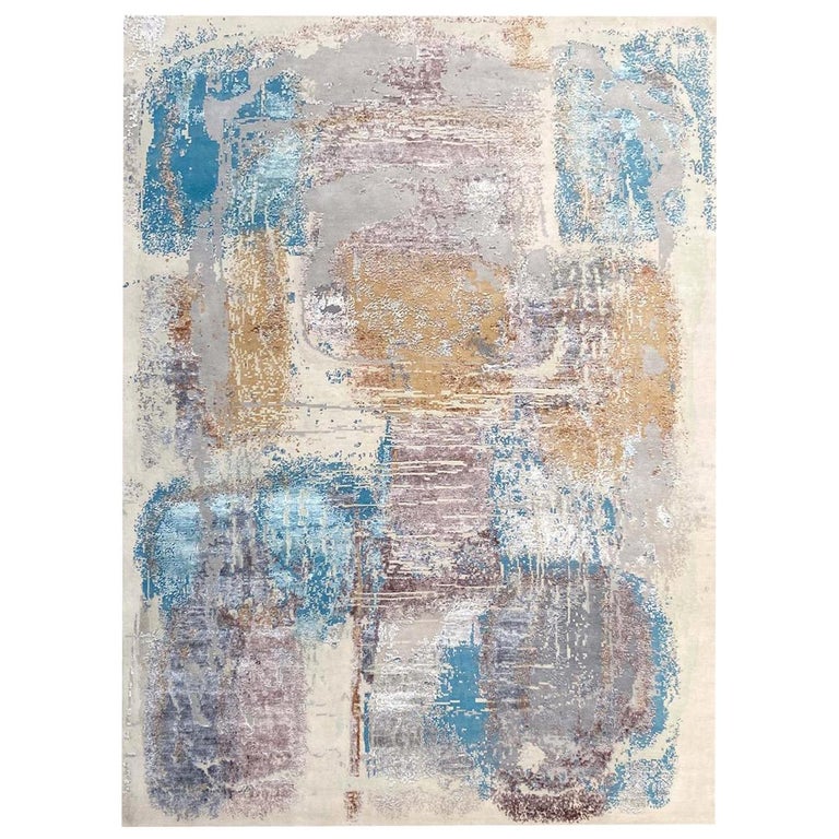 Nice Modern Abstract Design Knotted Rug For Sale at 1stDibs