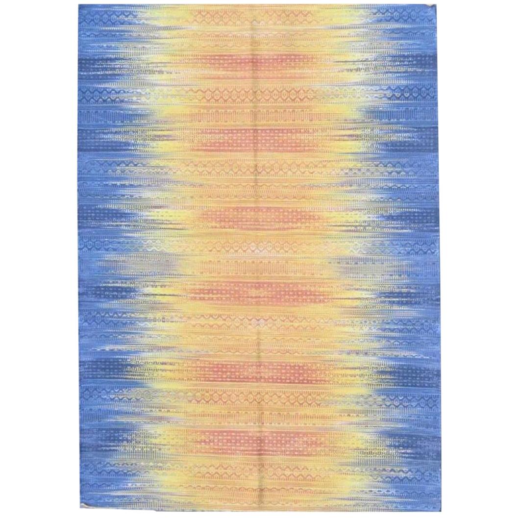 Nice New Ikat Design Handwoven Cotton Kilim Rug  size 6ft 6in x 9ft 10in For Sale