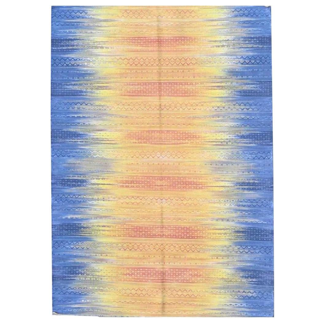 Nice New Ikat Design Handwoven Cotton Kilim Rug For Sale