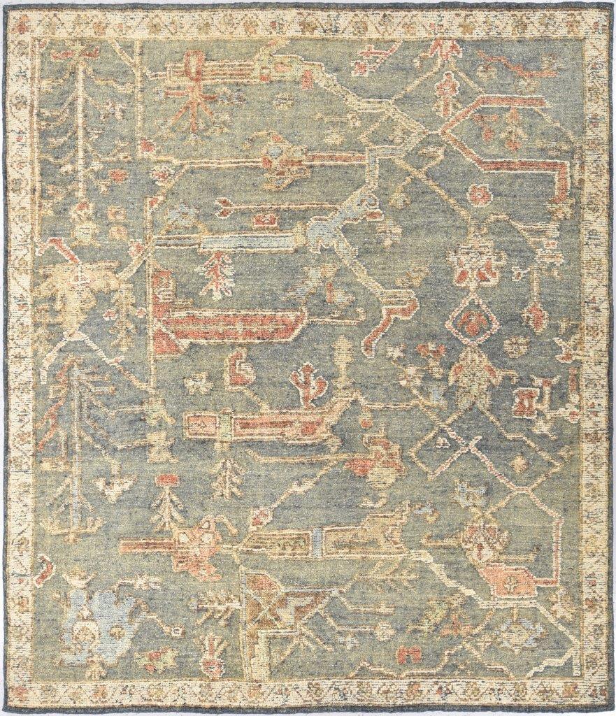 Schöner neuer Teppich mit schönem Oushak-Design und schönen Farben, komplett handgeknüpft mit Wollsamt auf Baumwollbasis.