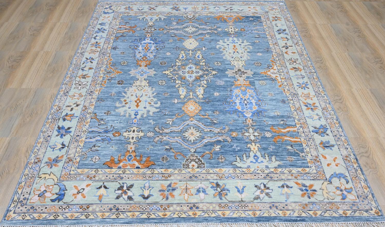 Introducing our model of exquisite new rug featuring a stunning Oushak design and delightful color palette. Entirely hand-knotted with precision, it boasts a luxurious blend of wool velvet on a cotton foundation. Elevate your space with this elegant