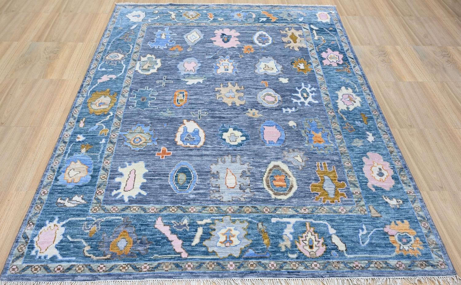 Hand-Knotted Bobyrug’s Nice New Oushak Design Indian Rug For Sale