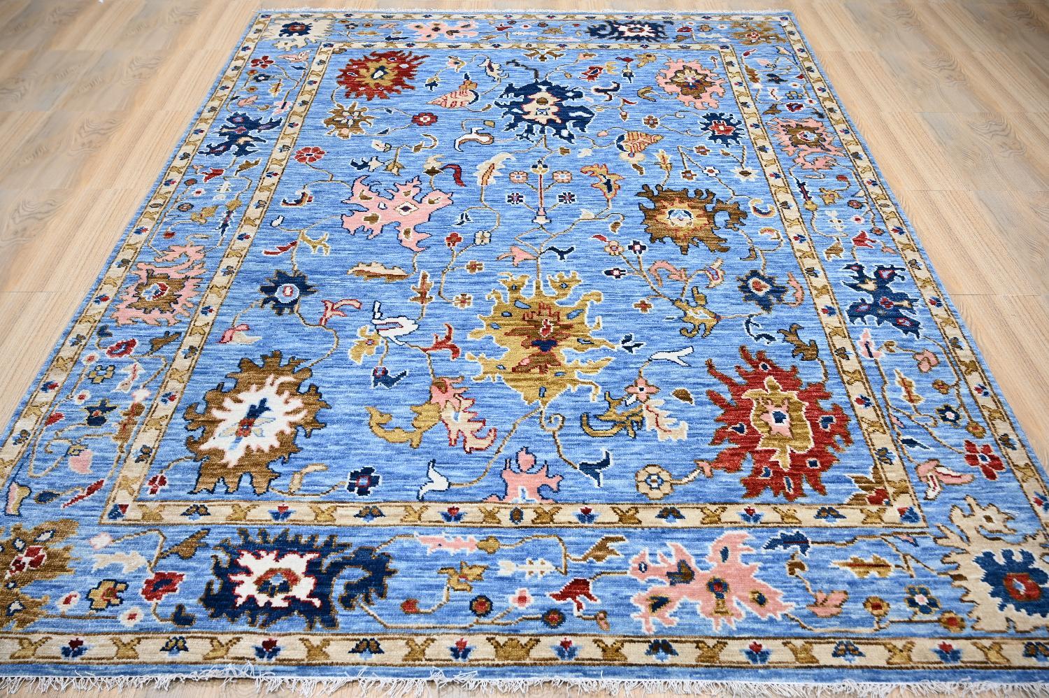 Neuer indischer Oushak-Teppich im Oushak-Design (Handgeknüpft) im Angebot