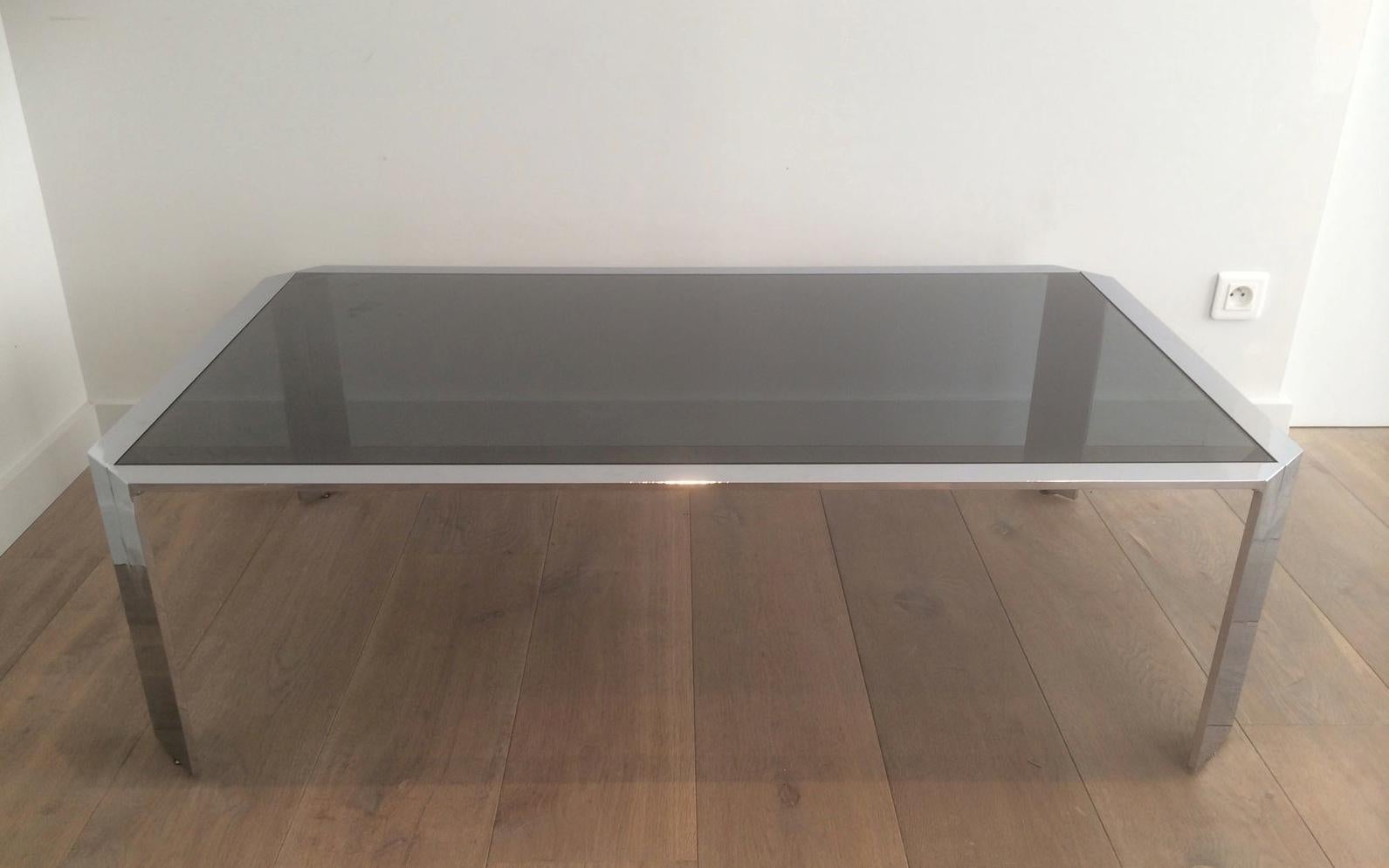 Nice Octagonal Chromed Coffee Table with Black Glass Top, Very Good Quality For Sale 5