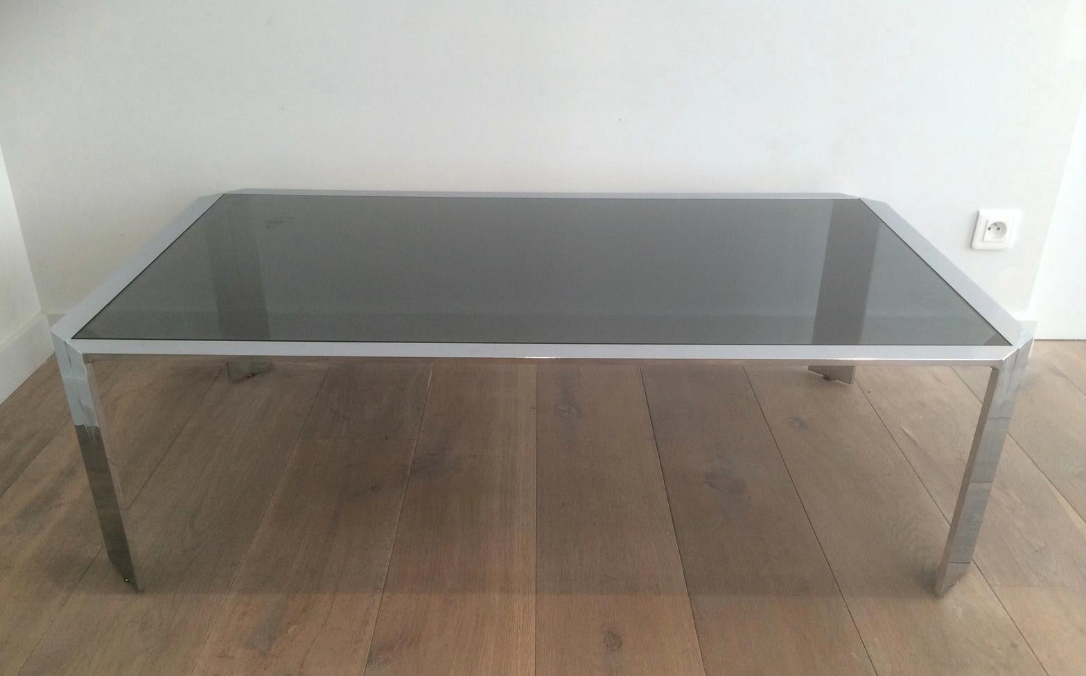 Nice Octagonal Chromed Coffee Table with Black Glass Top, Very Good Quality For Sale 6