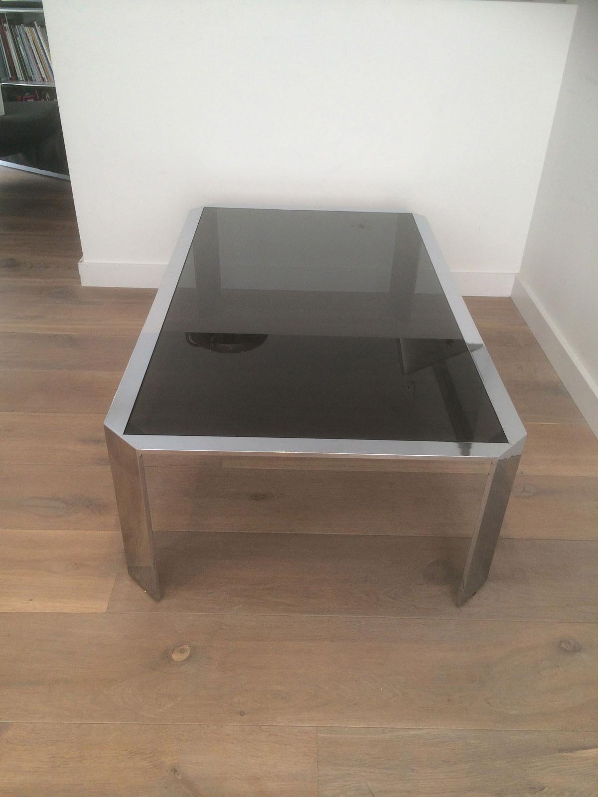 Nice Octagonal Chromed Coffee Table with Black Glass Top, Very Good Quality For Sale 7