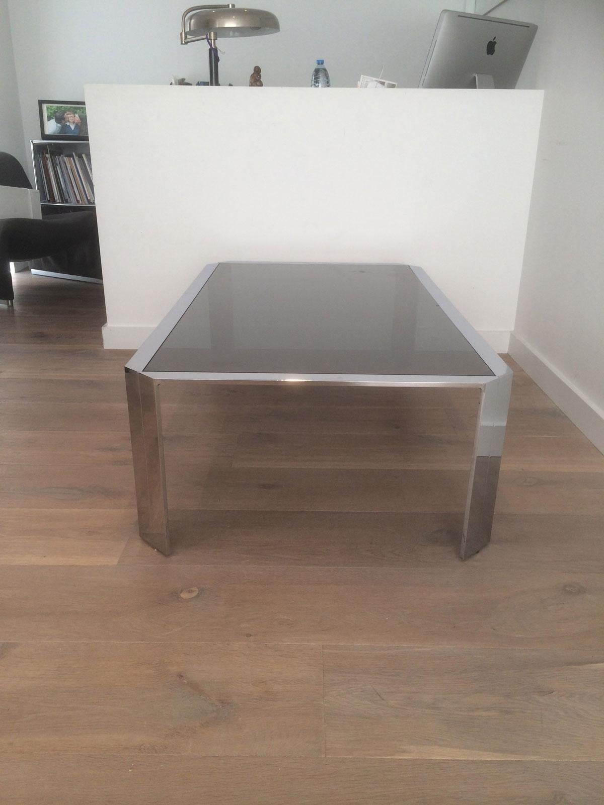 Nice Octagonal Chromed Coffee Table with Black Glass Top, Very Good Quality For Sale 8
