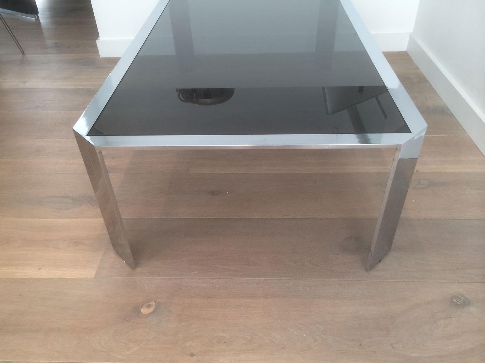 Nice Octagonal Chromed Coffee Table with Black Glass Top, Very Good Quality For Sale 9