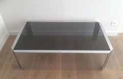 Nice Octagonal Chromed Coffee Table with Black Glass Top, Very Good Quality