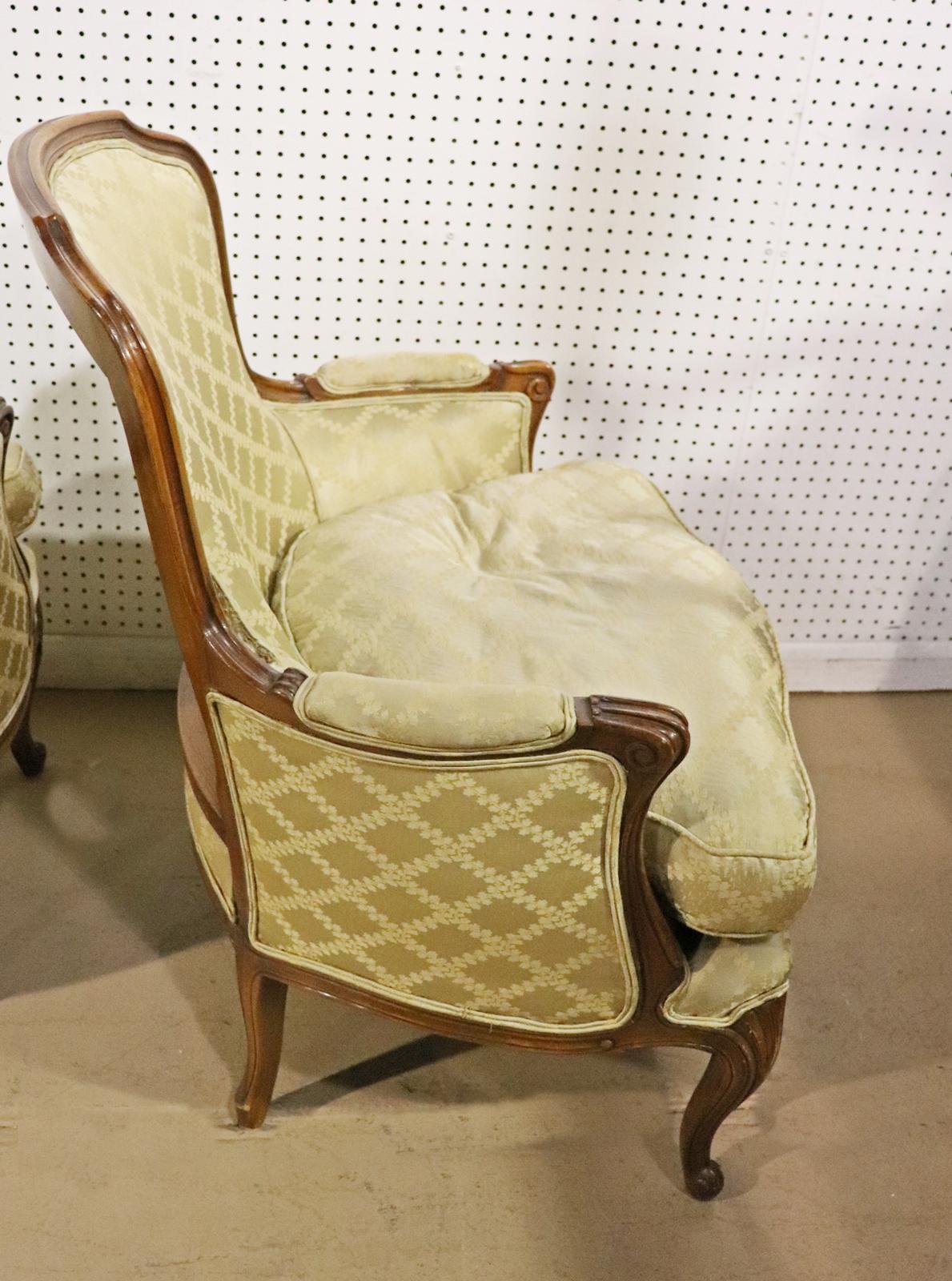 Nice Pair French Carved Louis XV Bergere Lounge Chairs, Circa 1950 2