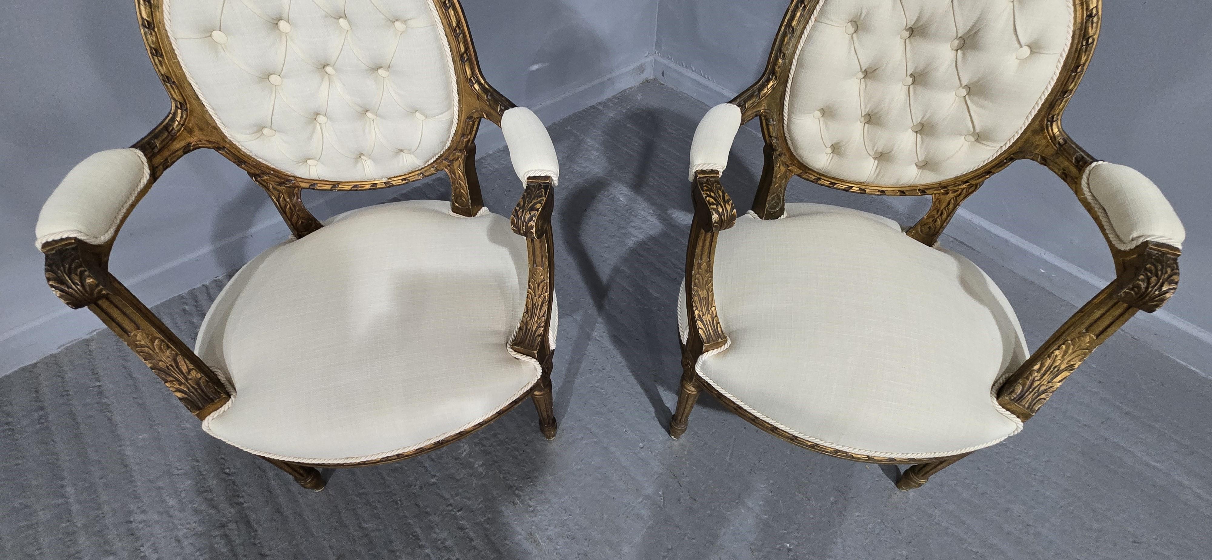Gesso Nice Pair French Elbow Chairs For Sale