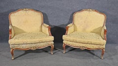 Nice Pair French Louis XV Style Oversized Bergere Lounge Chairs