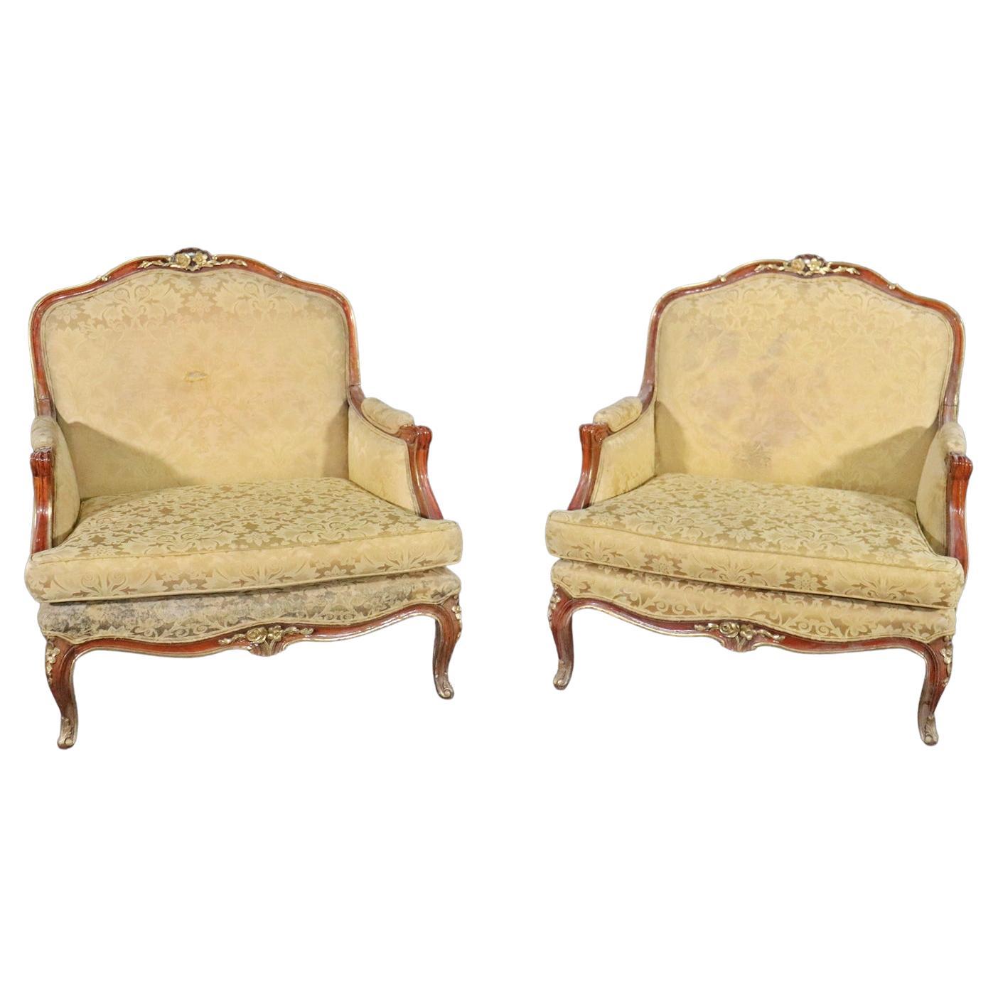Nice Pair French Louis XV Style Oversized Bergere Lounge Chairs