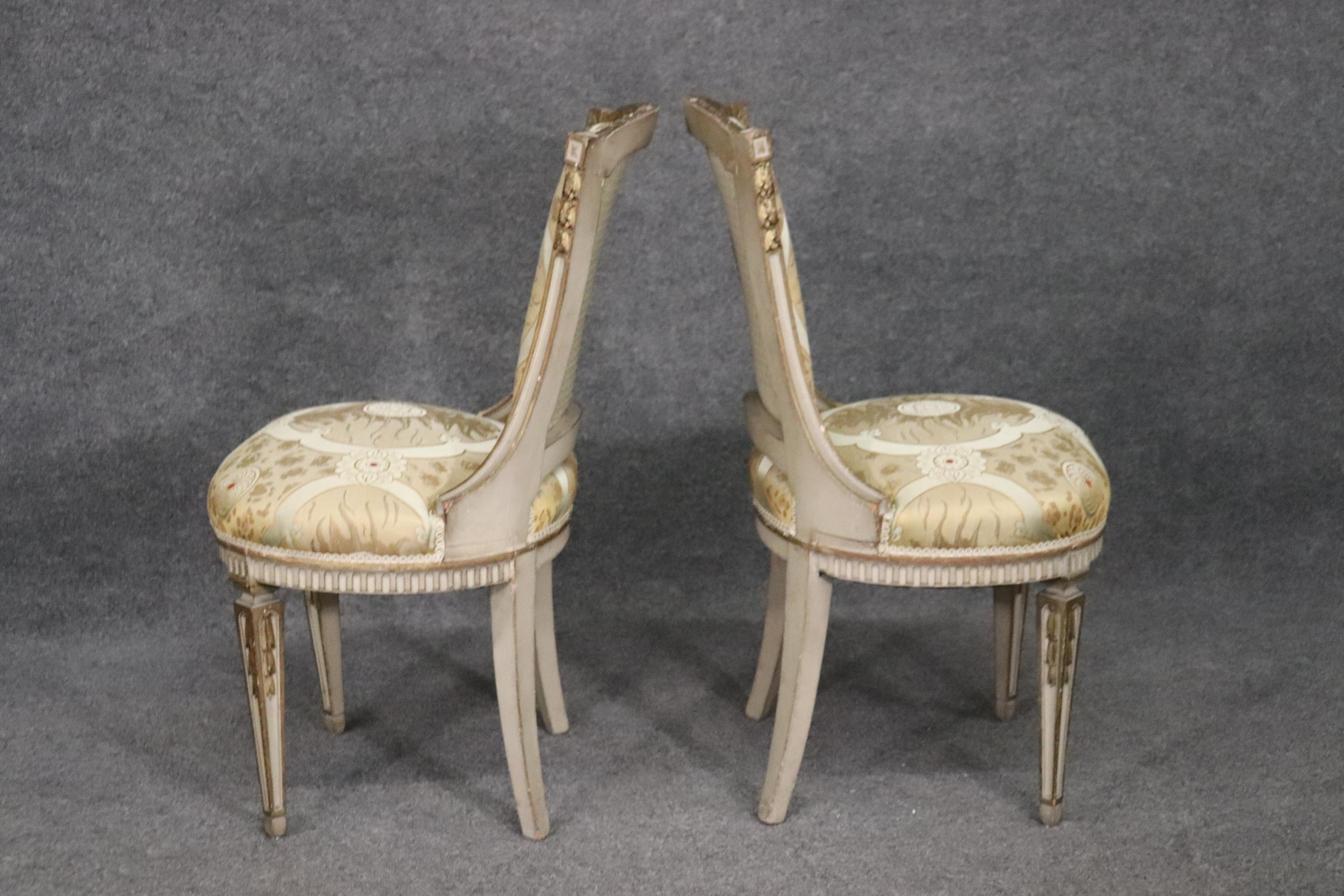 Early 20th Century Nice Pair French Louis XVI Paint Decorated Side Chairs, Circa 1920s For Sale