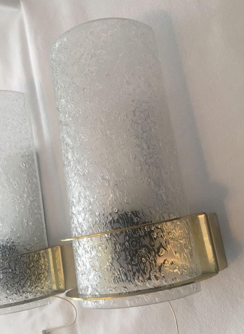 German Nice Pair of 1960s Ice Glass Sconces by Doria Leuchten For Sale