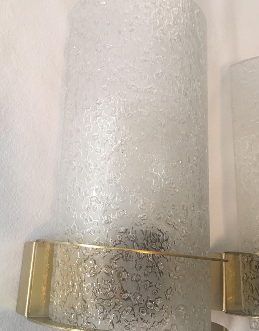 Nice Pair of 1960s Ice Glass Sconces by Doria Leuchten In Good Condition For Sale In Frisco, TX