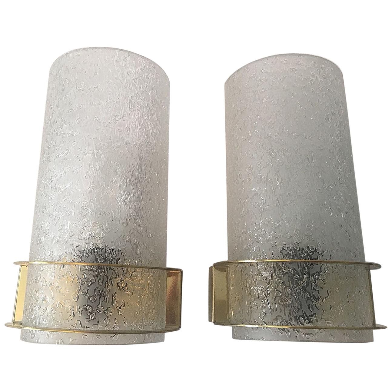 Nice Pair of 1960s Ice Glass Sconces by Doria Leuchten For Sale