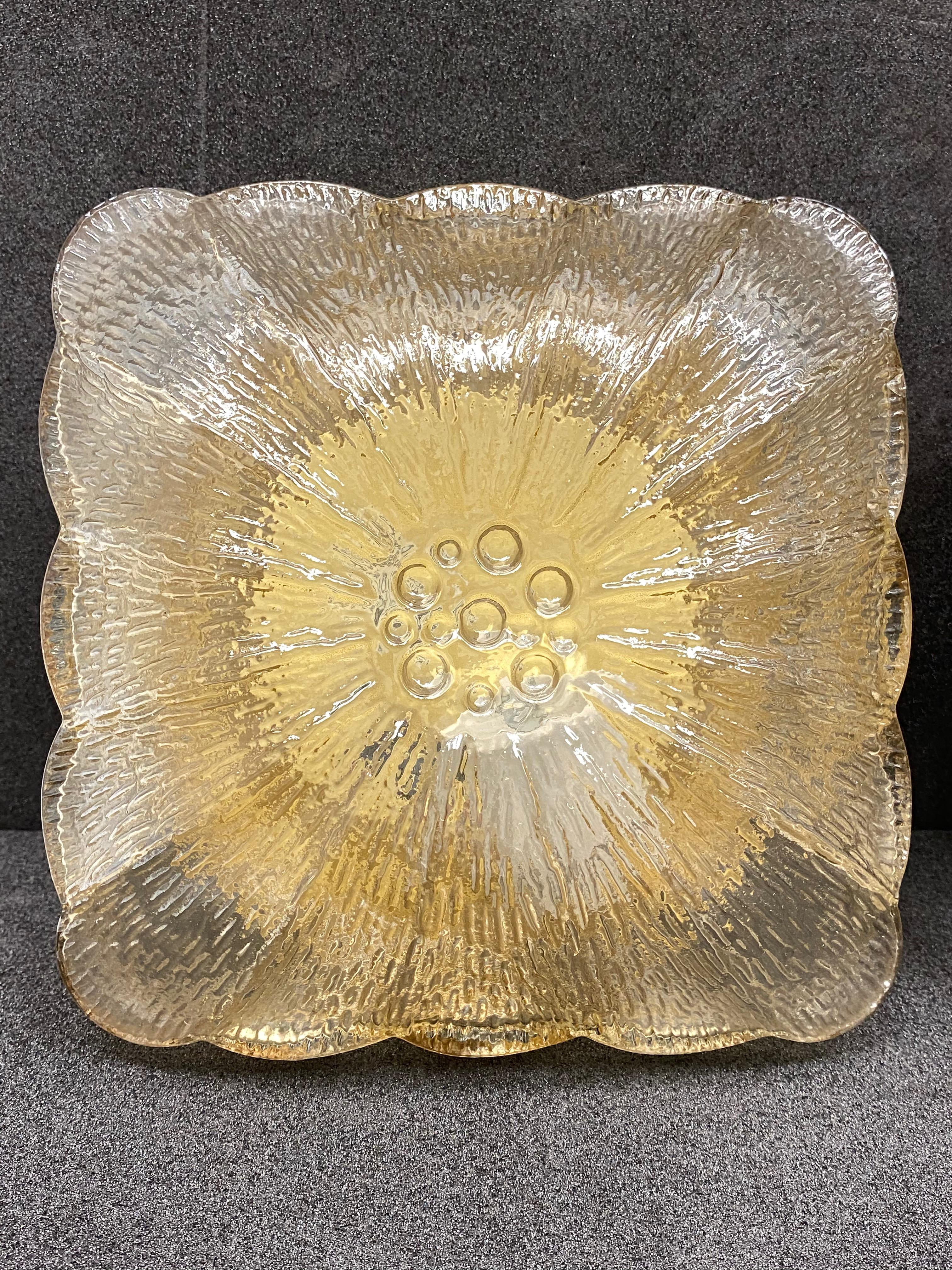 Mid-Century Modern Nice Pair of Amber Glass Square Flower Shape Flush Mount, Germany, 1960s For Sale