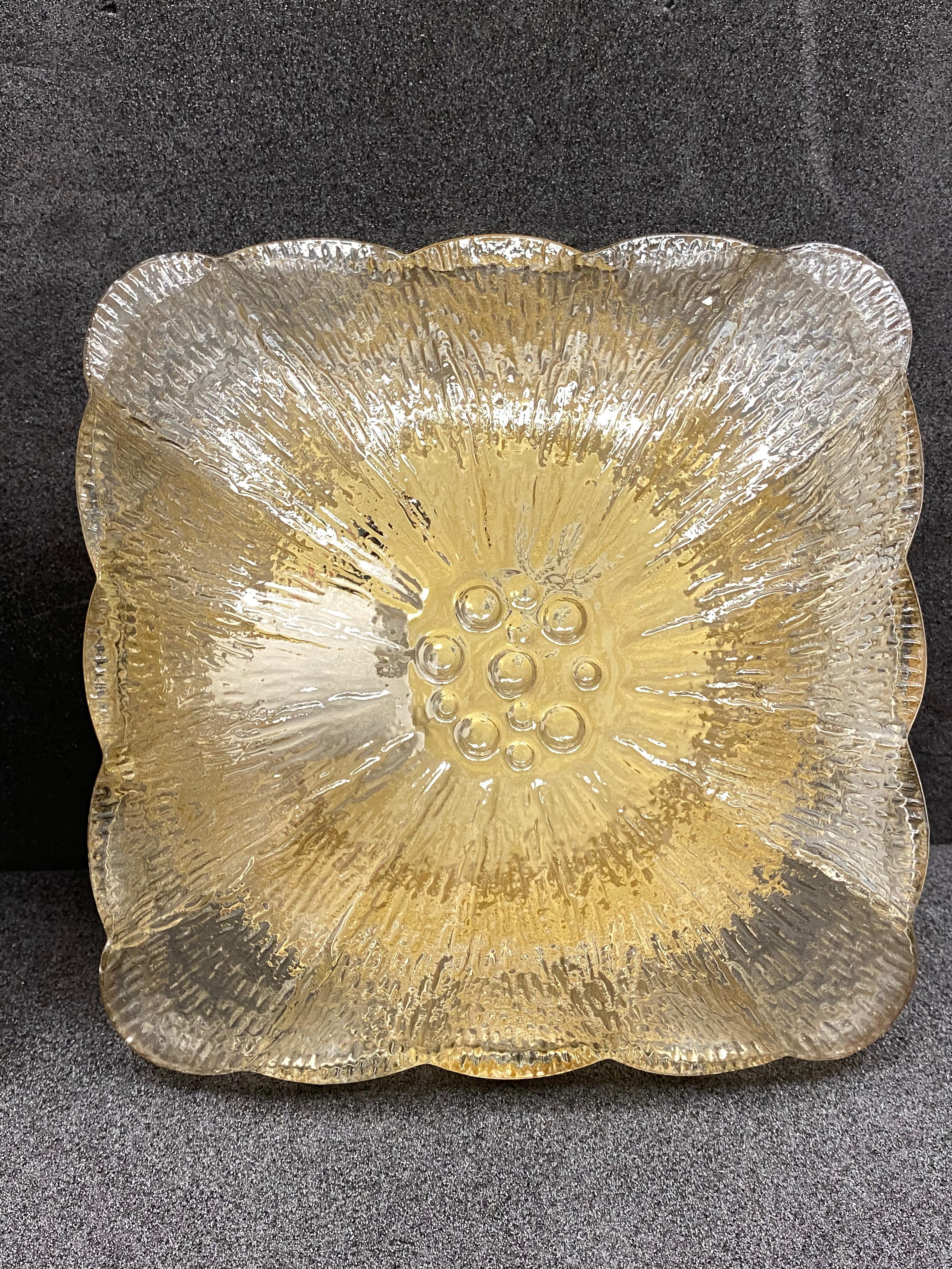 Nice Pair of Amber Glass Square Flower Shape Flush Mount, Germany, 1960s In Good Condition For Sale In Nuernberg, DE