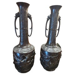 Nice Pair of C19th Japanese Bronze Vases (Meji Period)