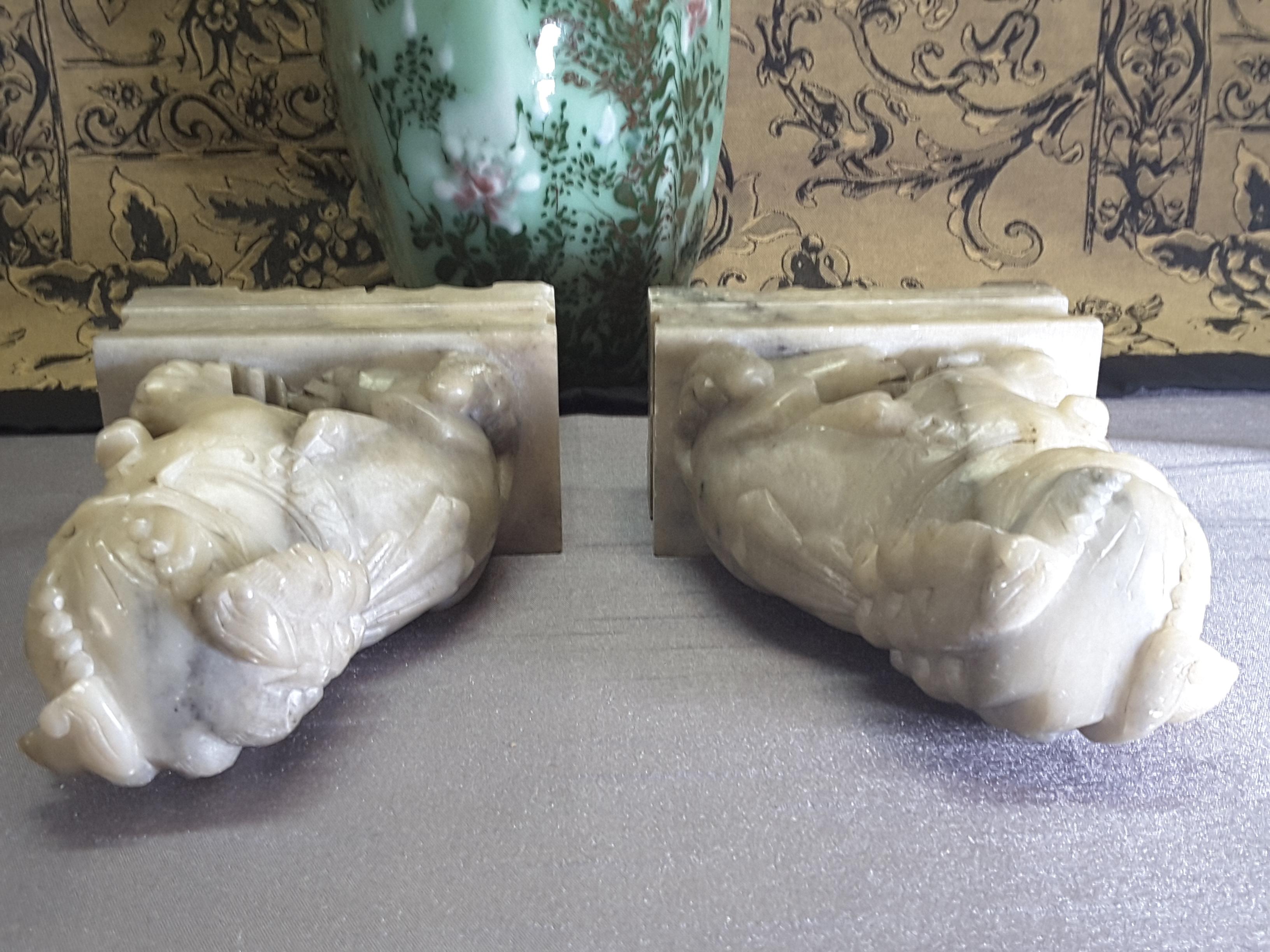 Nice Pair of Chinese Foo Dogs, Carved Soapstone, Early 20th Century 1