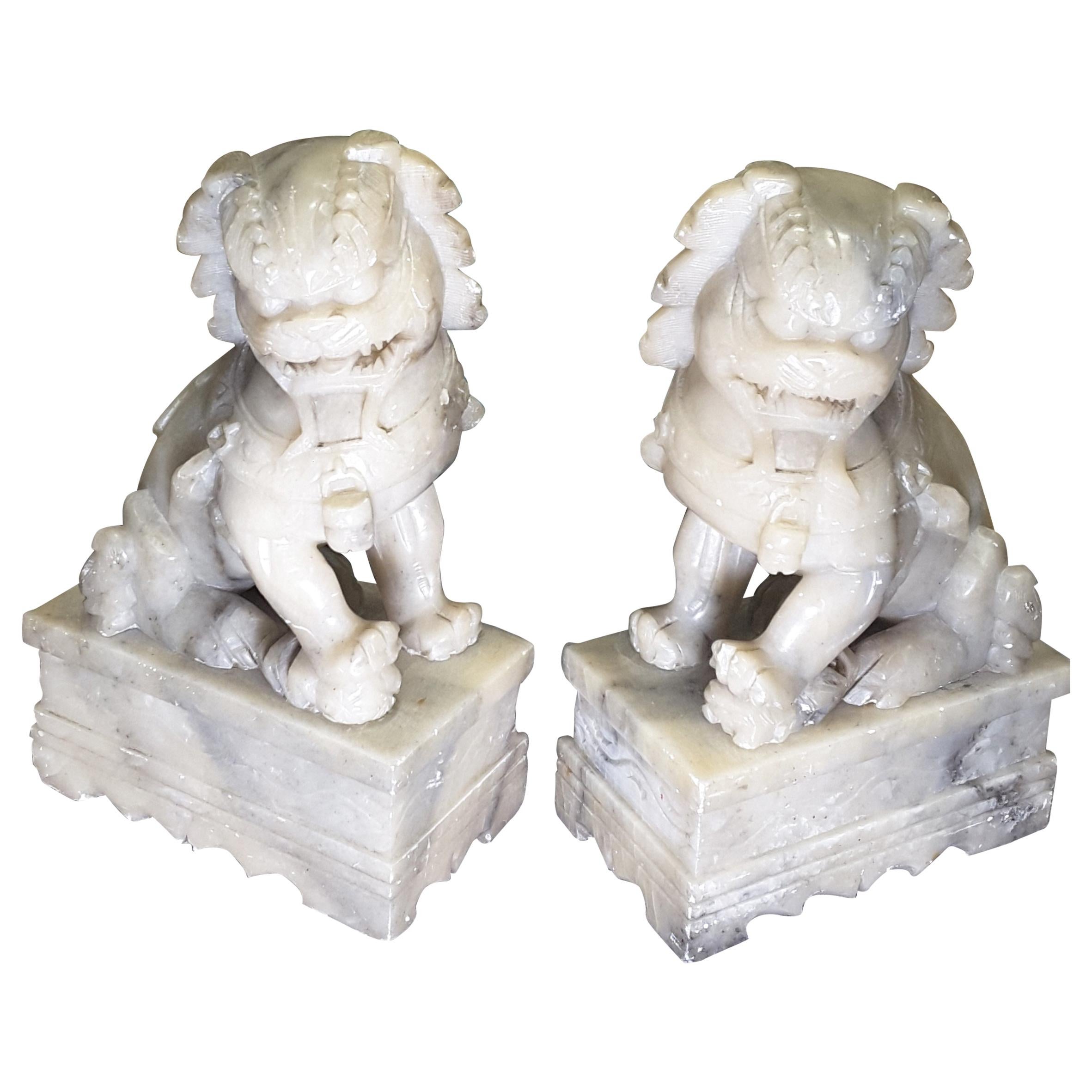 Nice Pair of Chinese Foo Dogs, Carved Soapstone, Early 20th Century