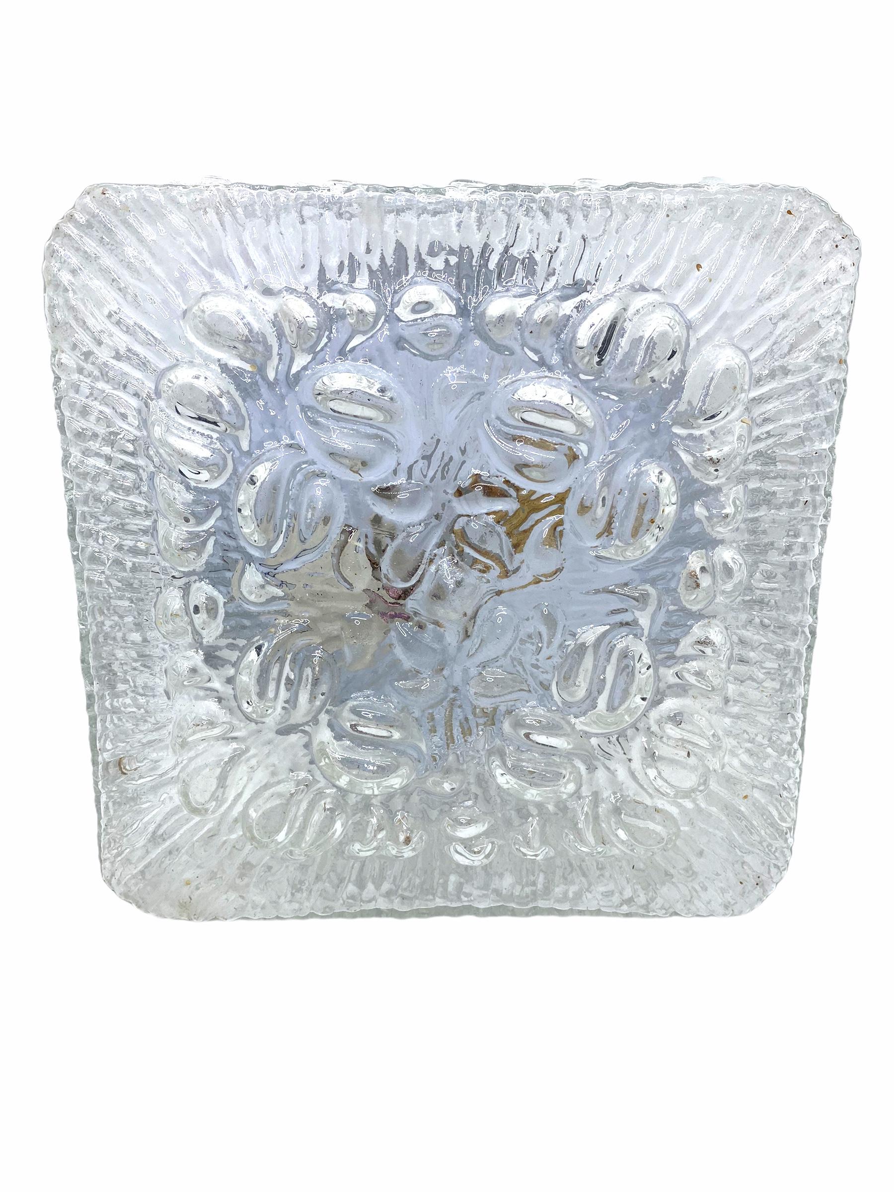 Nice Pair of Clear Glass Square Flush mount, Germany, 1960s For Sale 1