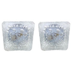 Vintage Nice Pair of Clear Glass Square Flush mount, Germany, 1960s