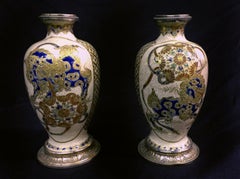 Nice Pair of Early 20th Century Silver Mounted Japanese Satsuma Porcelain Vases