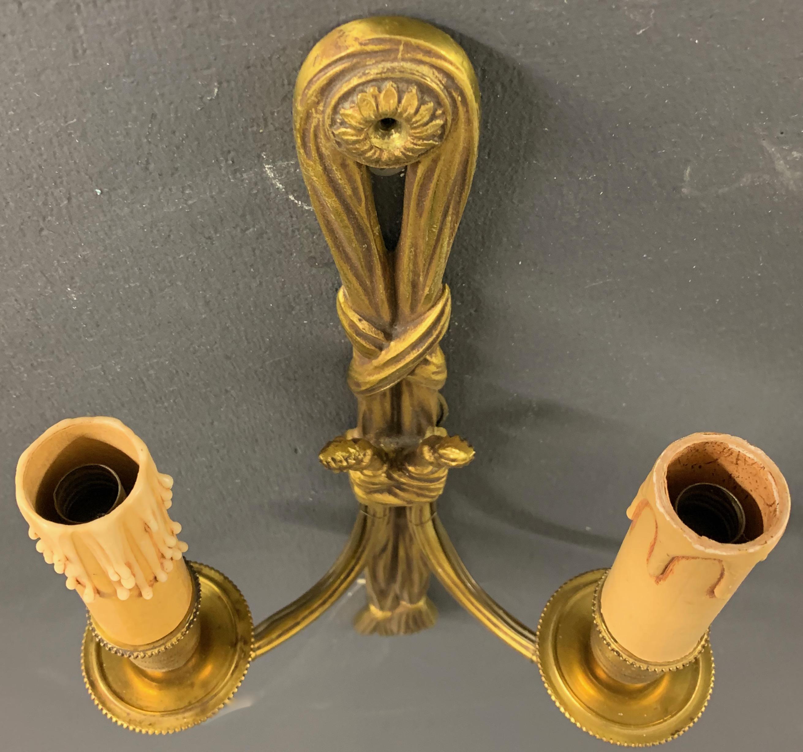 Nice Pair of French Bronze Tassel Wall Lights For Sale 5
