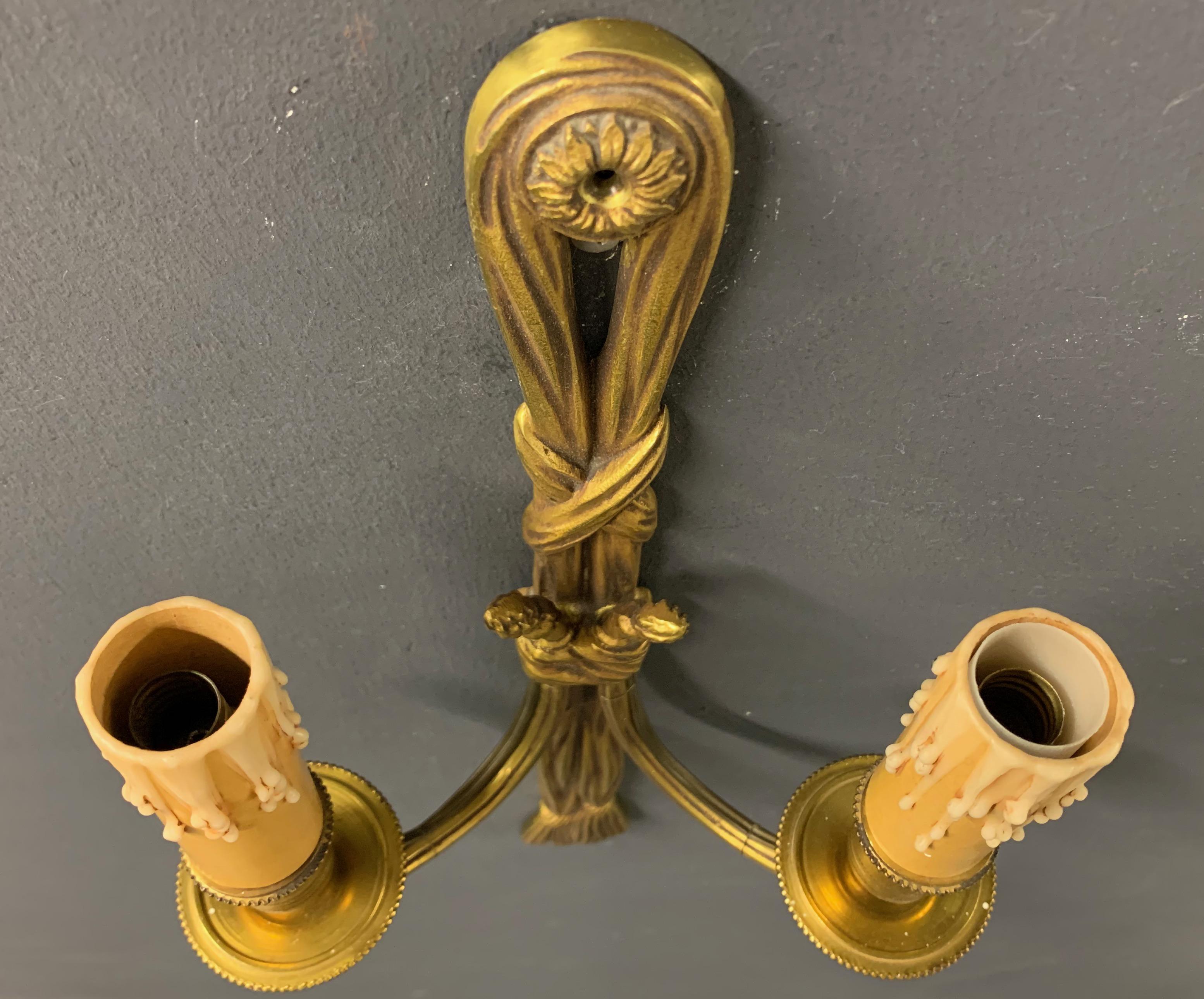 Nice Pair of French Bronze Tassel Wall Lights For Sale 2