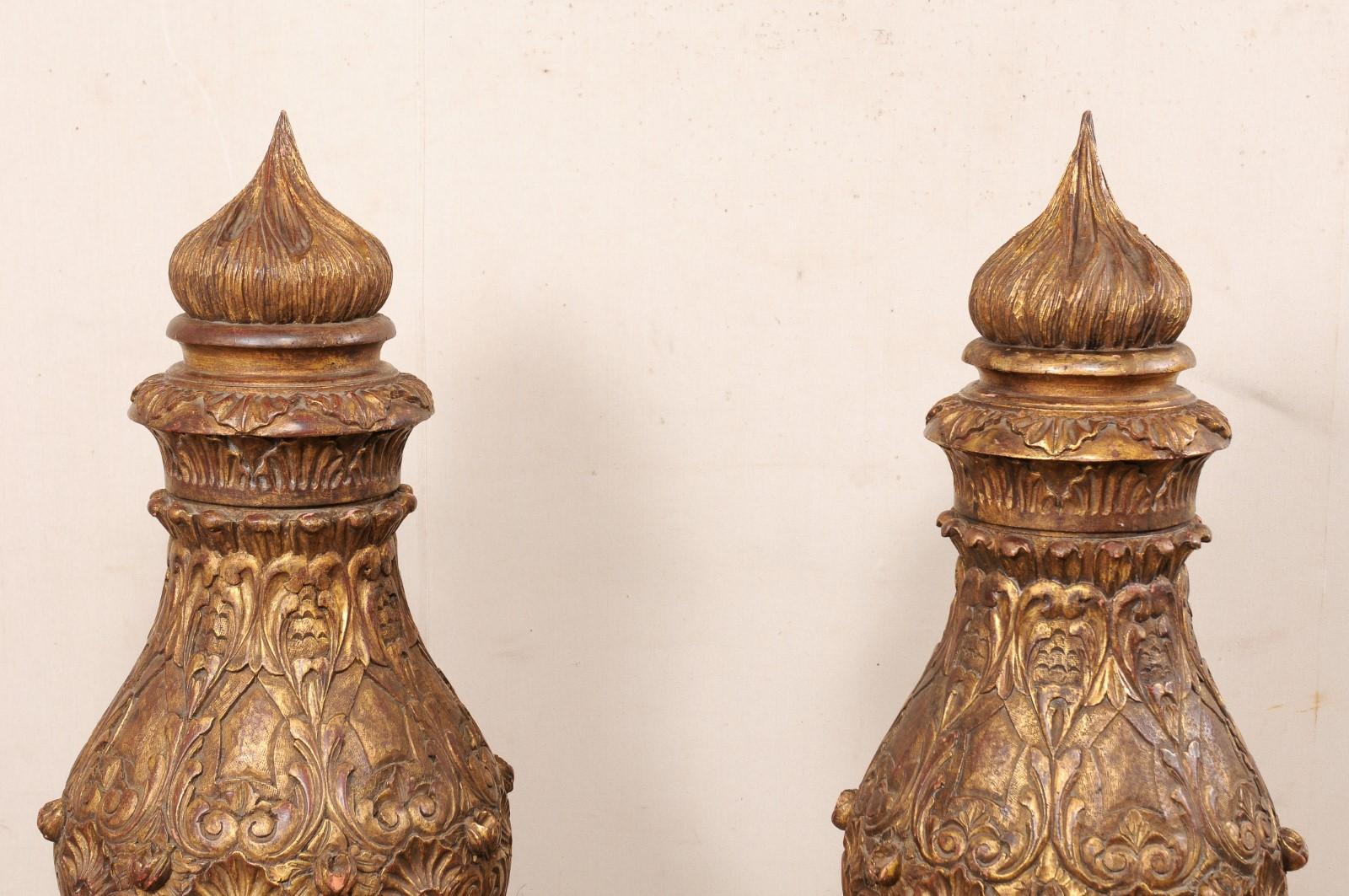 Wood Nice Pair of French Pots à Feu Finials, 5+ Ft Tall For Sale