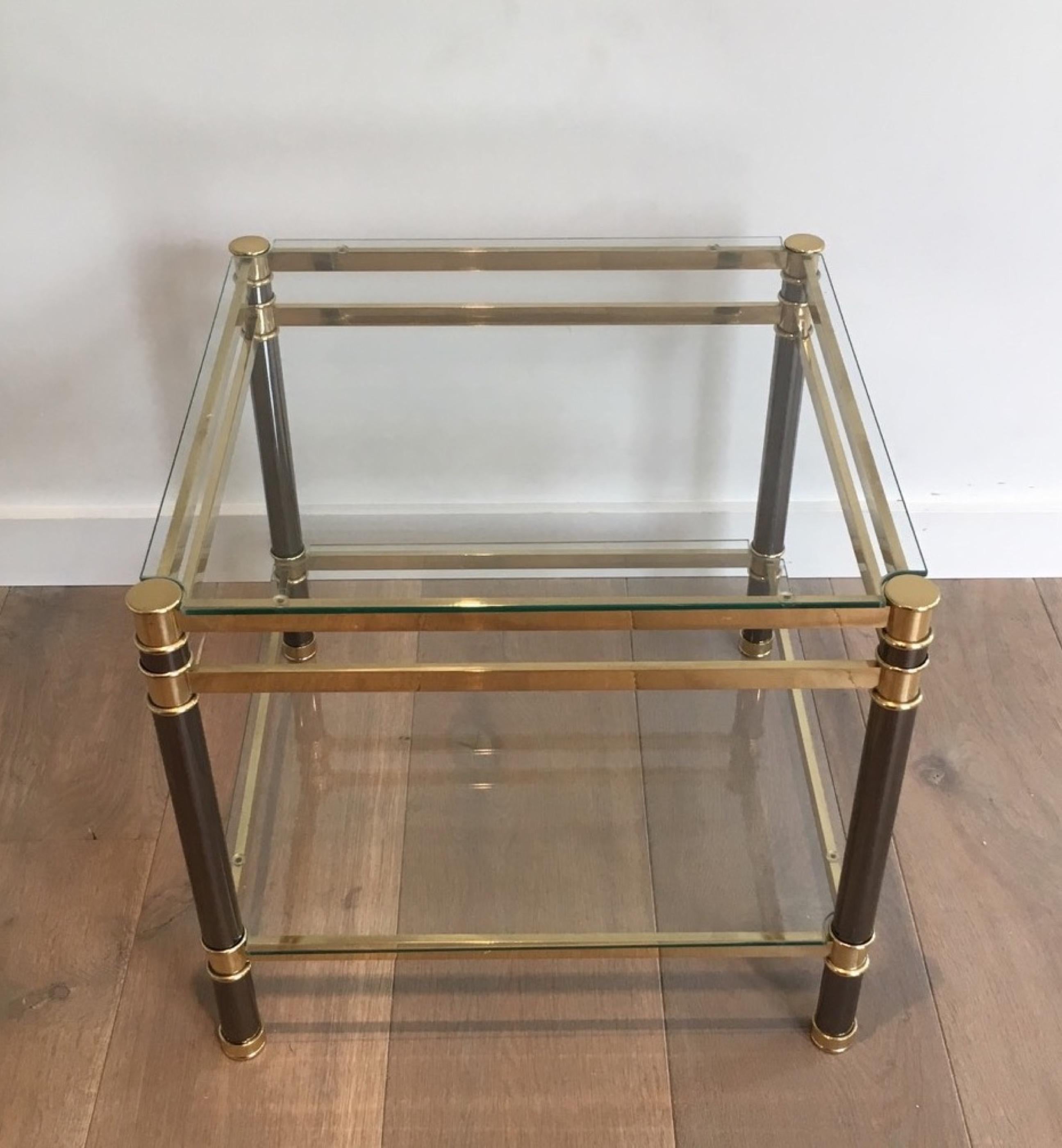 Nice Pair of Gun Metal and Brass Side Tables, circa 1970 For Sale 4