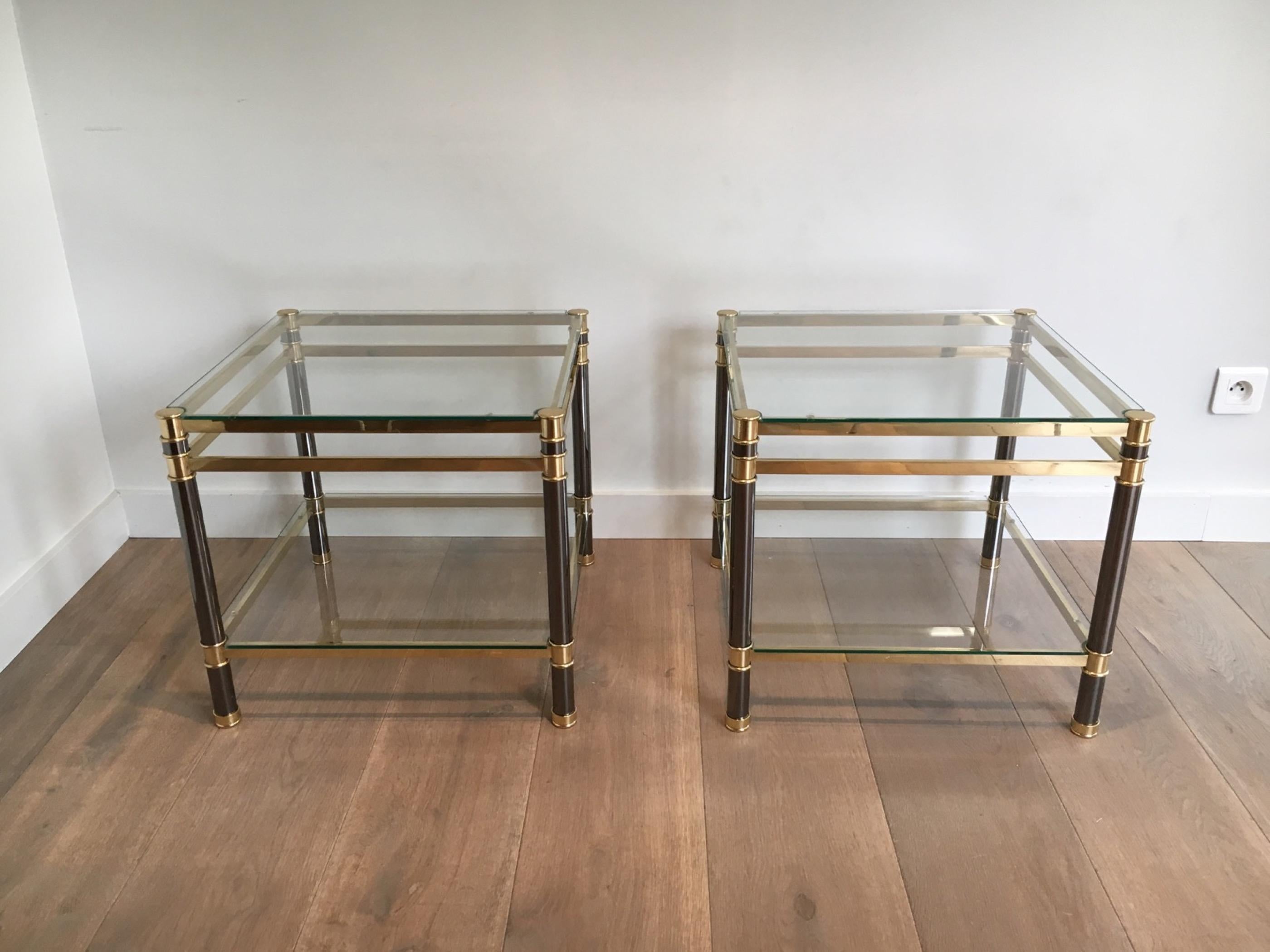 Nice Pair of Gun Metal and Brass Side Tables, circa 1970 For Sale 5