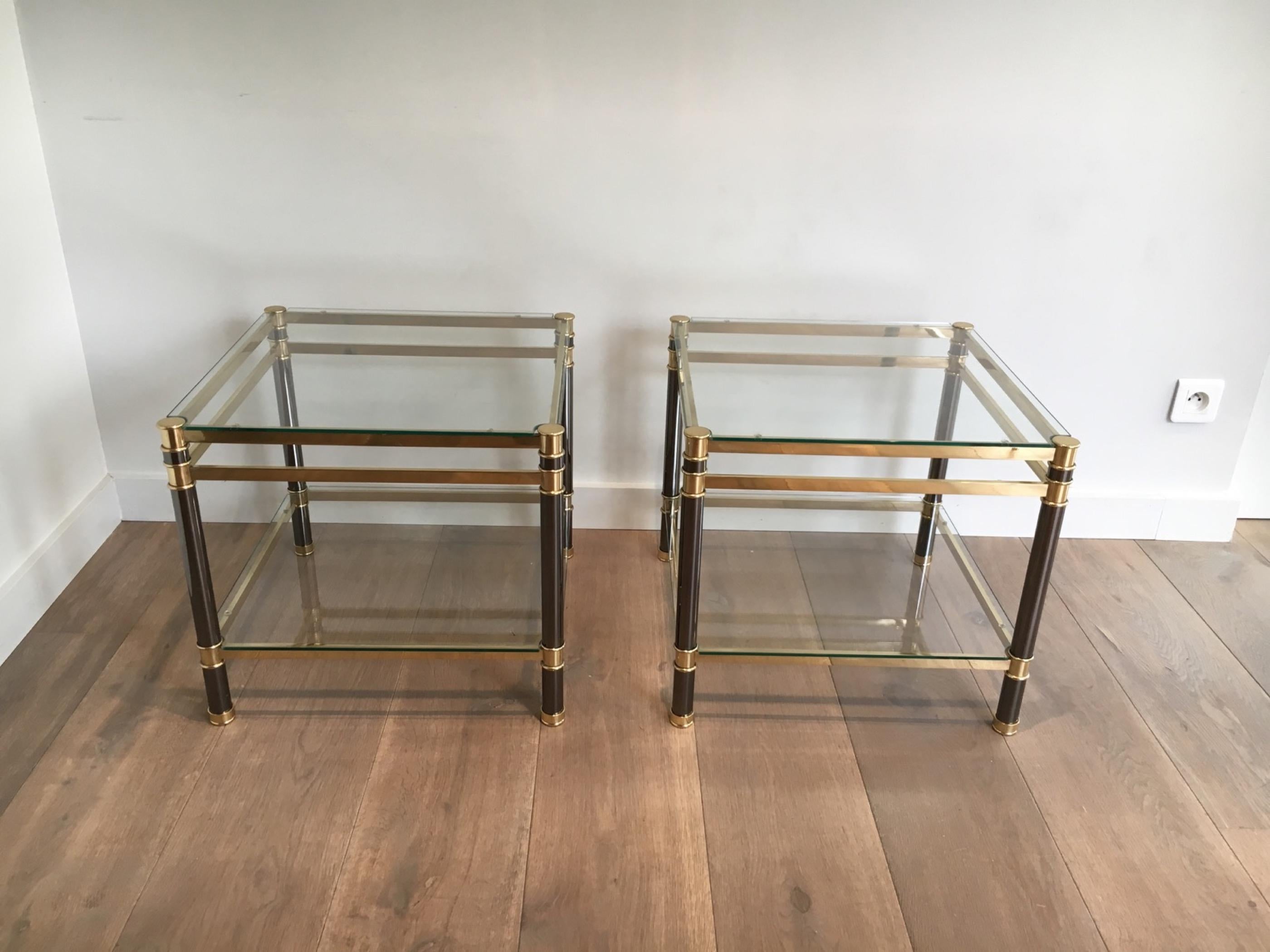 Nice Pair of Gun Metal and Brass Side Tables, circa 1970 For Sale 6