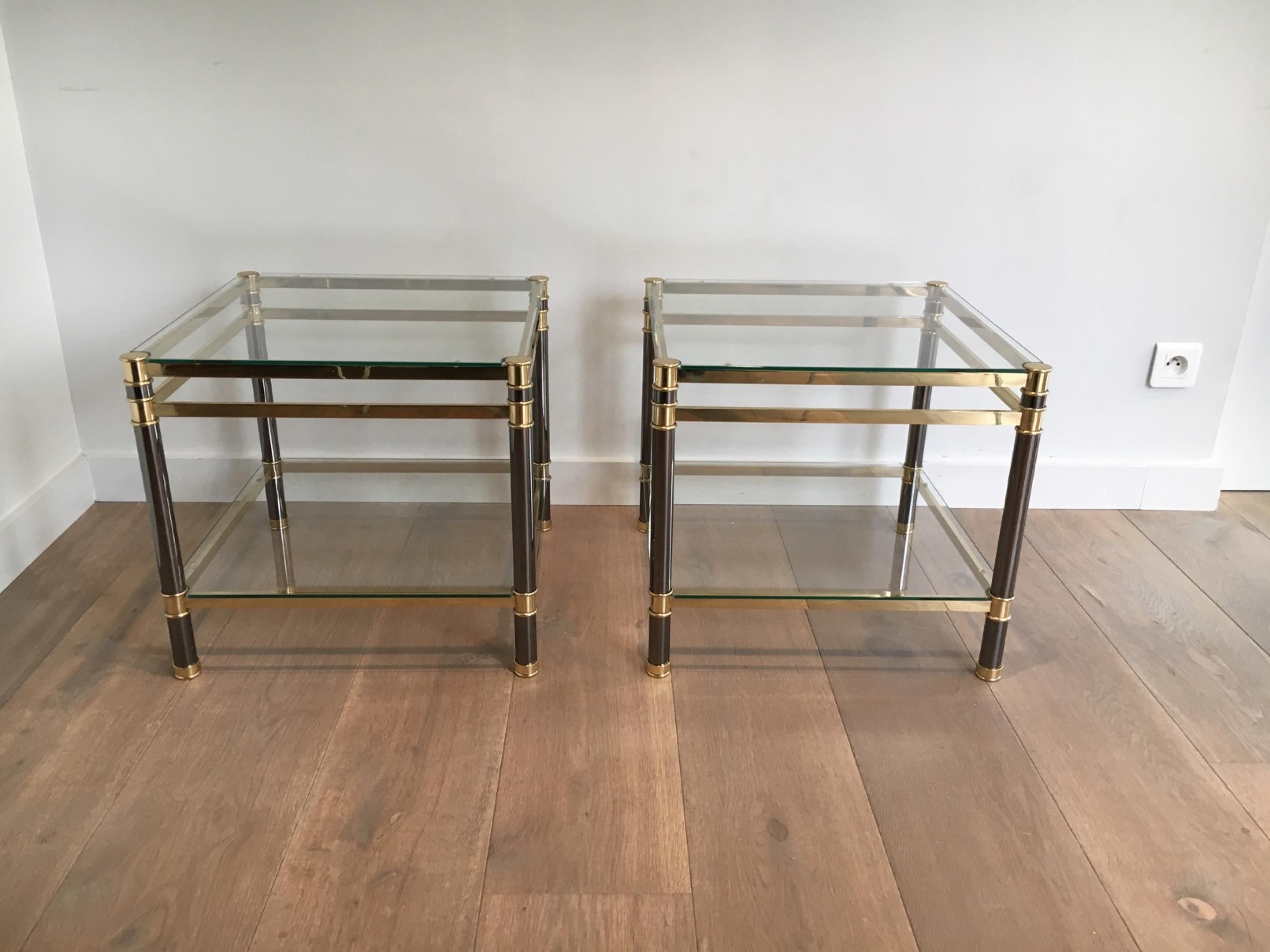 Nice Pair of Gun Metal and Brass Side Tables, circa 1970 For Sale 7