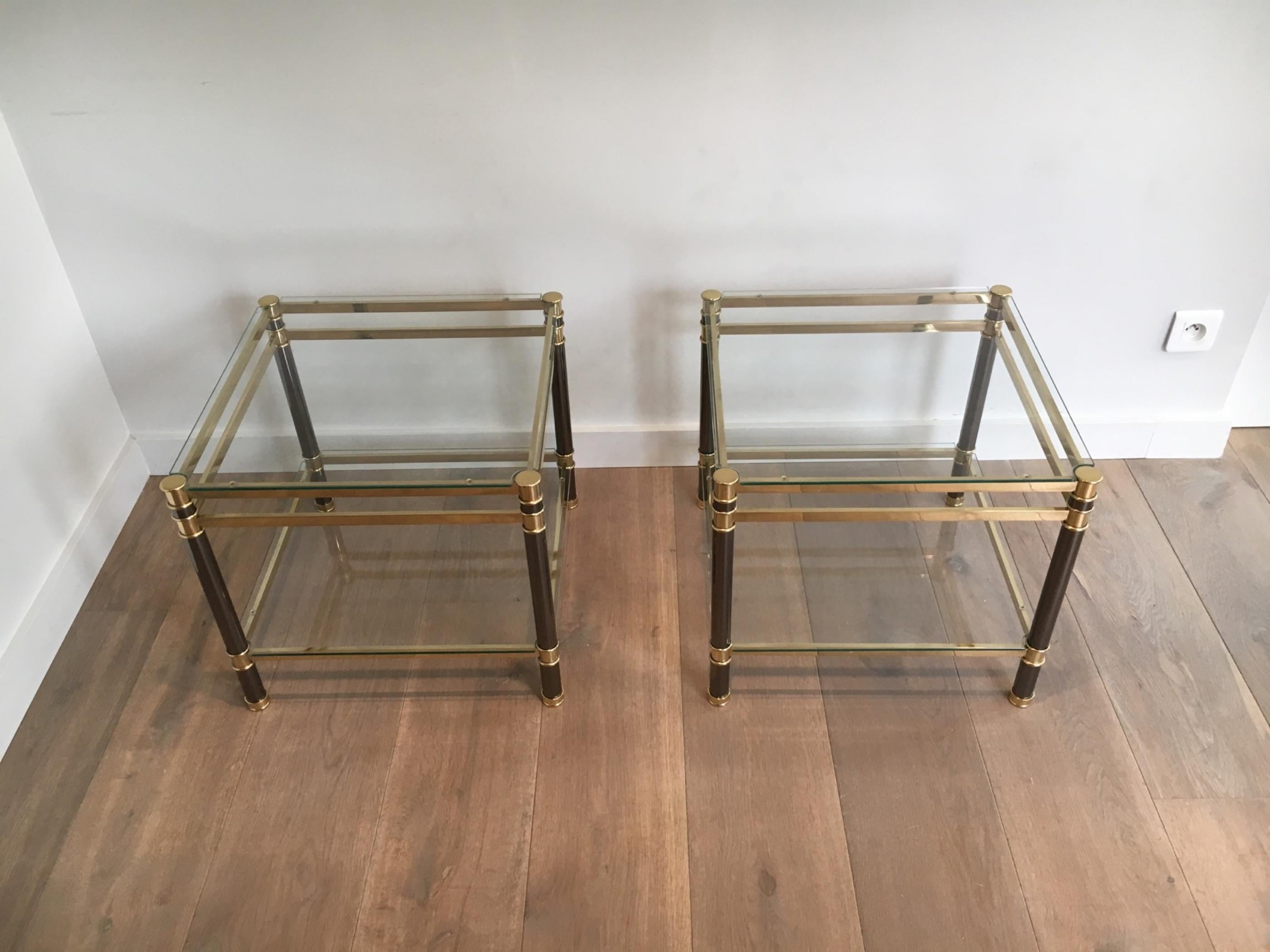 Nice Pair of Gun Metal and Brass Side Tables, circa 1970 For Sale 8